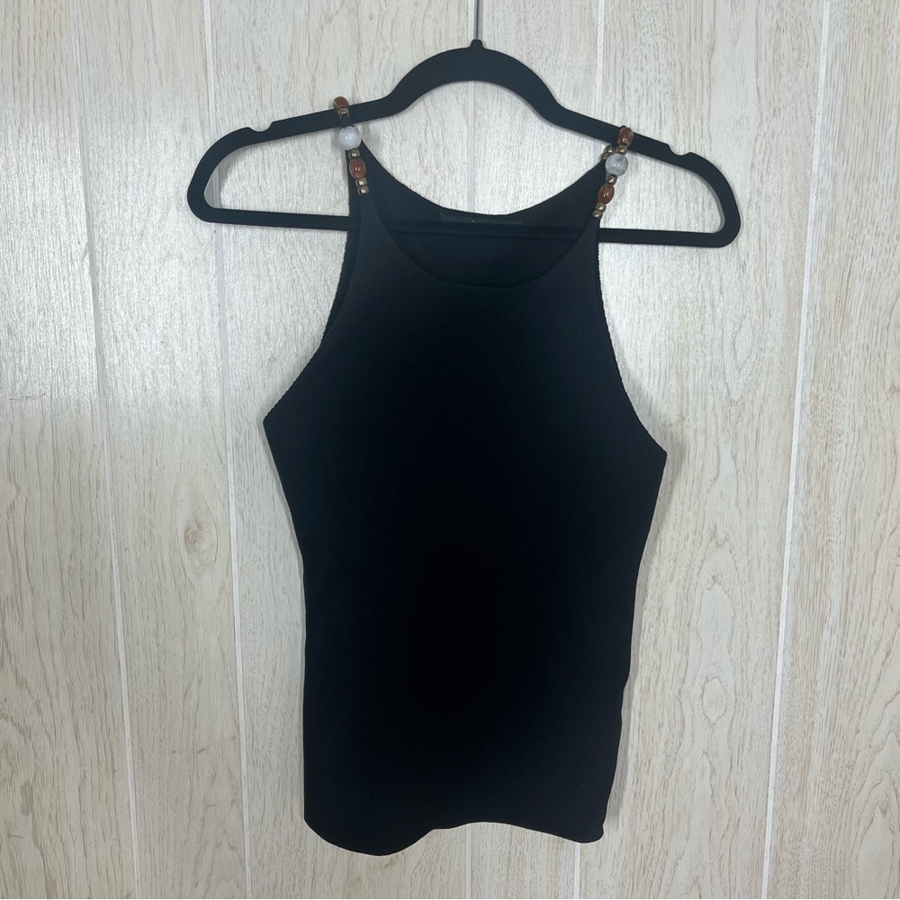 Deluc Black Beaded Strap Tank Top